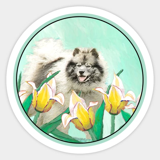 Keeshond in Tulips Sticker by Alpen Designs